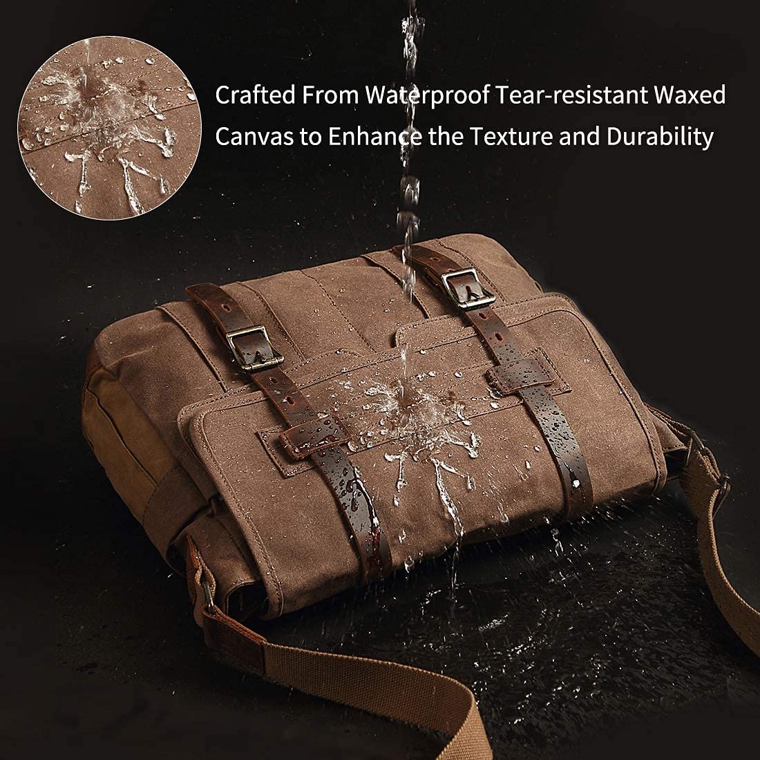Messenger Bag for Men 15.6 Inch Canvas Laptop Computer Bag Leather Briefcase - Image 5